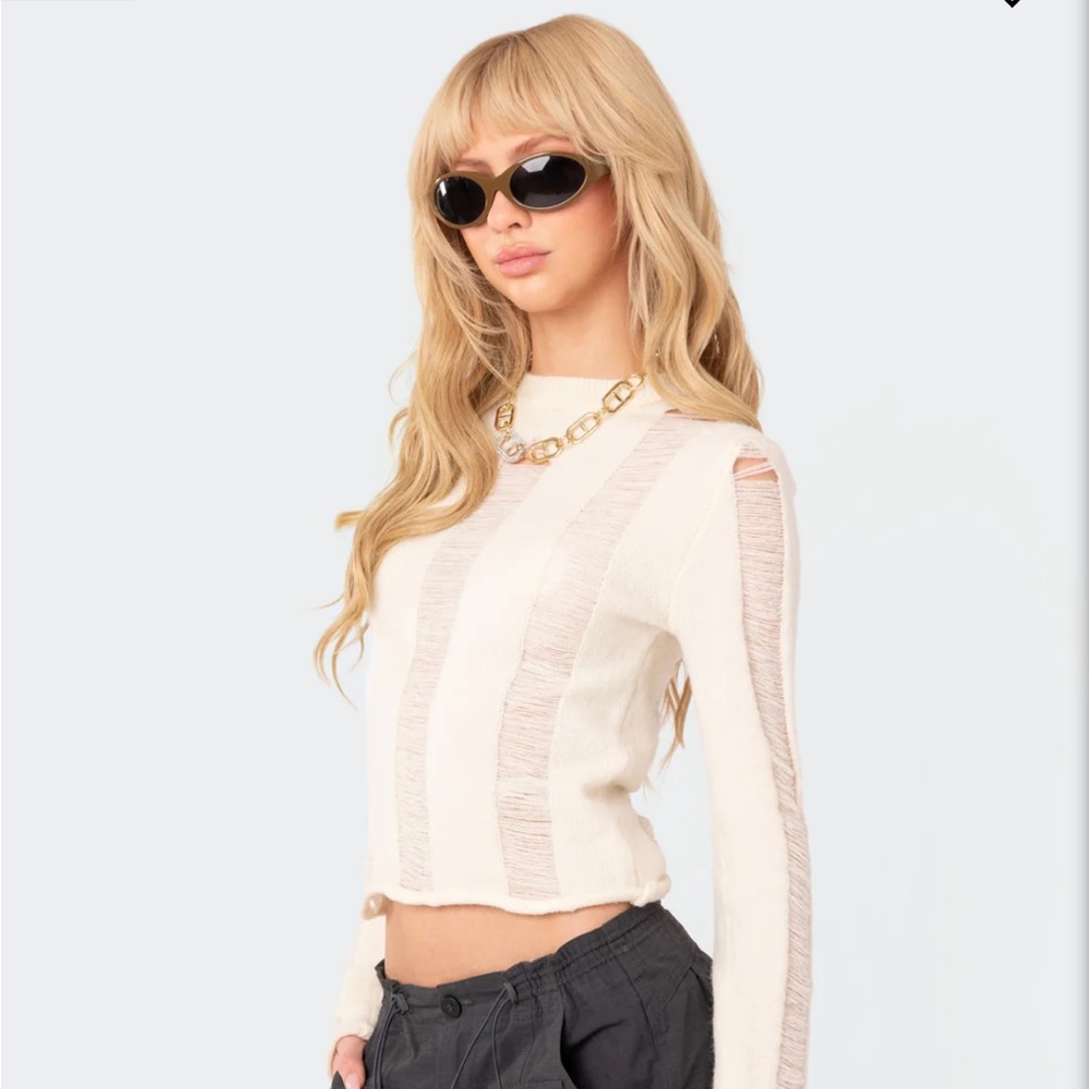 Edikted White Distressed Sweater